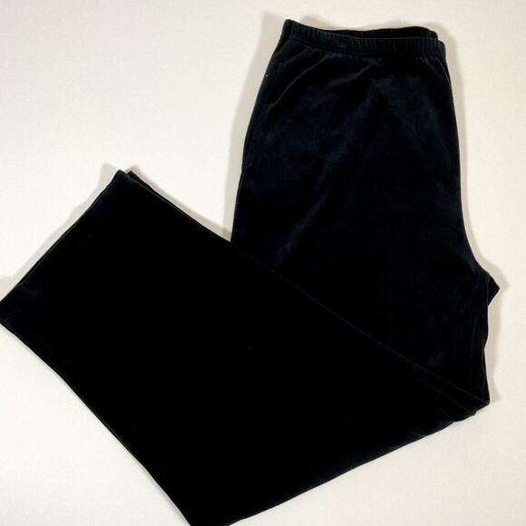 LIZ CLAIBORNE Womens Black Velour Elastic Waist Wide Straight Leg Pants Size XL - Picture 1 of 5